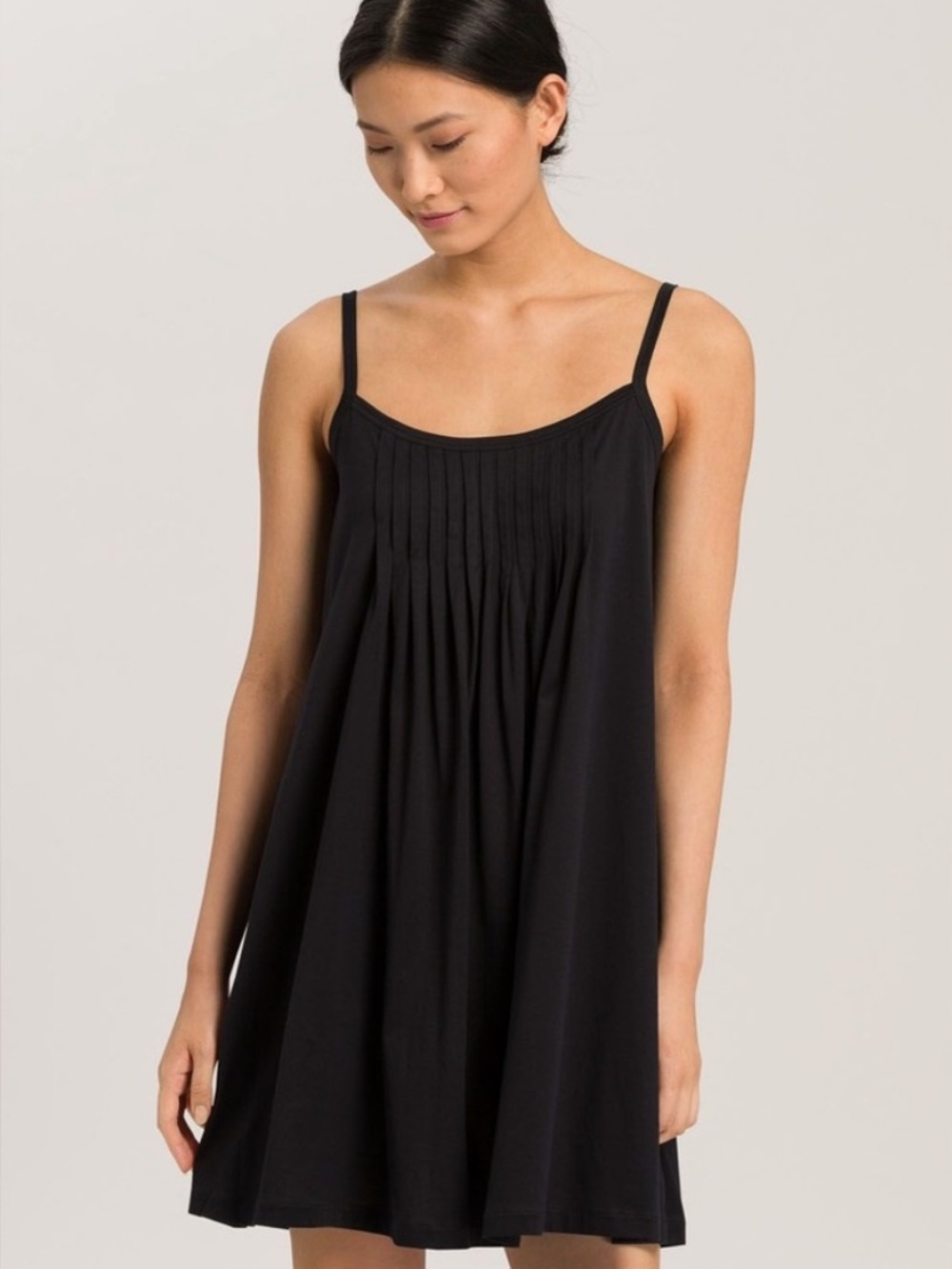 Hanro Juliet Babydoll Chemise Black Cotton Sz Medium